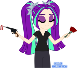 Size: 1257x1123 | Tagged: safe, artist:anime-equestria, aria blaze, human, equestria girls, g4, clothes, eyes closed, fake gun, female, flower, gun, human coloration, humanized, pigtails, rose, shirt, simple background, smiling, solo, transparent background, twintails, vector, weapon