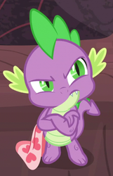 Size: 663x1030 | Tagged: safe, screencap, spike, dragon, g4, sweet and smoky, blanket, claws, cropped, crossed arms, male, solo, spike is not amused, unamused, winged spike, wings