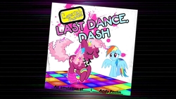 Size: 854x480 | Tagged: safe, artist:andy feelin, artist:general mumble, cheerilee, rainbow dash, earth pony, pegasus, pony, g4, 80's fashion, 80s, 80s cheerilee, confused, cover art, dance floor, dancing, disco, eyes closed, female, mare, multicolored hair, rainbow hair, youtube link