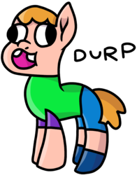 Size: 733x933 | Tagged: safe, artist:rainbow eevee, earth pony, pony, 1000 hours in ms paint, calarts, clarence, clarence wendle, clothes, colt, derp, foal, male, ponified, simple background, solo, transparent background, vector, wat, why