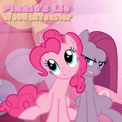 Size: 512x512 | Tagged: safe, pinkie pie, oc, oc:wooden toaster, earth pony, pony, g4, angry, best friends, female, gritted teeth, lesbian, mare, pink background, pinkamena diane pie, pinkie's lie, shipping, simple background, smiling, teeth, two sides