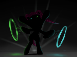 Size: 1131x836 | Tagged: safe, artist:stillwaterspony, pegasus, pony, abstract background, bipedal, glowing eyes, glowstick, raver, silhouette, solo, standing