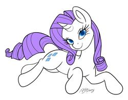 Size: 2054x1610 | Tagged: safe, artist:btbunny, rarity, pony, unicorn, g4, female, looking at you, lying down, mare, no catchlights, simple background, solo, white background