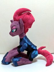Size: 768x1024 | Tagged: safe, artist:nekokevin, tempest shadow, pony, unicorn, g4, my little pony: the movie, armor, broken horn, female, hoof shoes, horn, irl, lidded eyes, mare, photo, plushie, sitting, solo