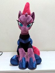 Size: 768x1024 | Tagged: safe, artist:nekokevin, tempest shadow, pony, unicorn, g4, my little pony: the movie, armor, broken horn, eye scar, female, hoof shoes, horn, irl, lidded eyes, looking at you, mare, photo, plushie, scar, sitting, solo, underhoof