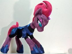 Size: 1024x768 | Tagged: safe, artist:nekokevin, tempest shadow, pony, unicorn, g4, my little pony: the movie, armor, broken horn, eye scar, female, hoof shoes, horn, irl, lidded eyes, mare, photo, plushie, scar, solo