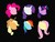 Size: 400x300 | Tagged: artist needed, safe, applejack, fluttershy, pinkie pie, rainbow dash, rarity, twilight sparkle, earth pony, pegasus, pony, unicorn, g4, applejack's hat, black background, cowboy hat, hat, head, mane six, simple background, unicorn twilight