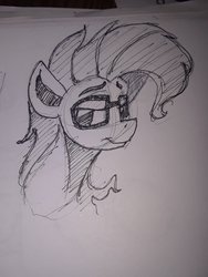 Size: 1932x2576 | Tagged: safe, artist:post-it, grace manewitz, earth pony, pony, g4, bust, female, glasses, ink drawing, lidded eyes, mare, monochrome, portrait, simple background, sketch, solo, traditional art, white background
