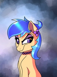 Size: 4320x5760 | Tagged: safe, artist:cherry pop, oc, oc only, oc:flowish, pony, abstract background, angry, flower, flower in hair, jewelry, necklace, pearl necklace, solo