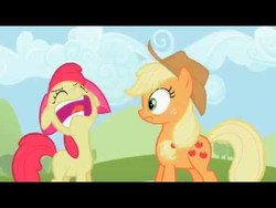 Size: 480x360 | Tagged: safe, screencap, apple bloom, applejack, earth pony, pony, g4, sisterhooves social, black bars, burp, duo, female, letterboxing, open mouth, shocked, uncouth