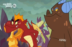 Size: 1372x900 | Tagged: safe, screencap, billy, clump, garble, spear (g4), dragon, g4, sweet and smoky, discovery family logo, group, male, quartet, teenaged dragon