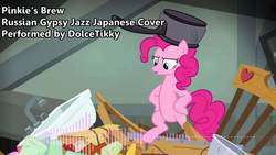 Size: 1280x720 | Tagged: safe, pinkie pie, pony, pinkie's brew, daring don't, g4, female, pinkie the queen, pot on head, solo, text