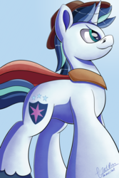 Size: 2000x3000 | Tagged: safe, artist:theunconsistentone, shining armor, pony, unicorn, g4, cape, clothes, hat, high res, simple background