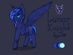 Size: 2000x1500 | Tagged: safe, artist:chapaevv, oc, oc only, oc:lunar knight, alicorn, pony, alicorn oc, cutie mark, male, reference sheet, solo, spread wings, wings