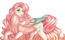Size: 1885x1161 | Tagged: safe, artist:plixine, fluttershy, pony, g4, alternate cutie mark, alternate design, colored wings, colored wingtips, female, simple background, solo, white background