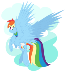 Size: 1752x1936 | Tagged: safe, artist:pointdelta, rainbow dash, pony, g4, cloud, eye clipping through hair, female, flying, sky, smiling, solo