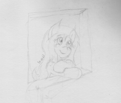 Size: 2324x1975 | Tagged: safe, artist:wapamario63, fluttershy, pony, g4, cute, female, looking out the window, looking up, monochrome, sketch, solo, traditional art, window