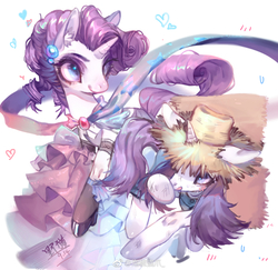 Size: 1570x1527 | Tagged: safe, artist:泡椒猫爪_, rarity, pony, unicorn, g4, simple ways, alternate clothes, clothes, dress, duality, female, hat, mare, rarihick, solo, straw hat