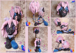 Size: 2560x1800 | Tagged: safe, artist:1stastrastudio, oc, oc only, oc:blueberry blast, original species, primal plant pony, augmented tail, bat wings, choker, fangs, female, irl, photo, plushie, prone, solo, wings