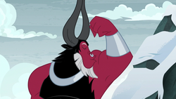 Size: 1920x1080 | Tagged: safe, screencap, lord tirek, centaur, frenemies (episode), g4, armpits, bicep, bracer, eyes closed, flexing, kissing, male, muscles, nose piercing, nose ring, piercing, septum piercing, solo