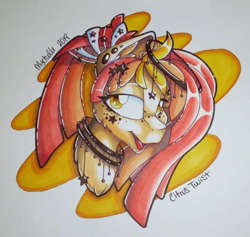 Size: 600x568 | Tagged: safe, artist:mychelle, oc, oc only, oc:citrust twist, pony, bust, female, mare, portrait, solo, traditional art