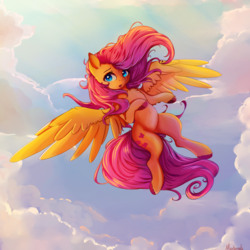 Size: 2000x2000 | Tagged: safe, artist:miokomata, fluttershy, pegasus, pony, g4, beautiful, belly button, chest fluff, cute, female, flying, freckles, high res, looking at you, mare, open mouth, sexy, shyabetes, solo