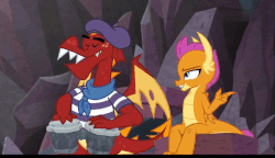 Size: 1000x575 | Tagged: safe, screencap, garble, smolder, dragon, g4, season 9, sweet and smoky, animated, beatnik, beret, bond, bongos, brother and sister, claws, clothes, dragoness, duo, emotional support, eyes closed, fangs, female, finger snap, hat, horns, male, musical instrument, poetry, siblings, smiling, teenaged dragon, teenager