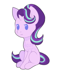 Size: 1000x1200 | Tagged: safe, artist:hazepages, starlight glimmer, pony, unicorn, g4, chibi, female, mare, simple background, sitting, smiling, solo, transparent background, watermark