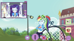 Size: 1334x750 | Tagged: safe, screencap, rainbow dash, rarity, equestria girls, festival looks, g4, my little pony equestria girls: better together, female, geode of shielding, geode of super speed, magical geodes, rainbow dash is not amused, unamused