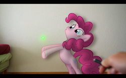Size: 1280x800 | Tagged: safe, artist:stormxf3, pinkie pie, earth pony, human, pony, man versus ponies, g4, behaving like a cat, female, hand, irl, irl human, laser pointer, mare, photo, youtube, youtube link