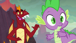 Size: 1920x1080 | Tagged: safe, screencap, garble, spike, dragon, g4, sweet and smoky, duo, male, winged spike, wings