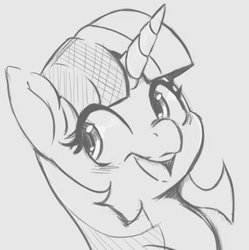 Size: 537x540 | Tagged: safe, artist:tre, twilight sparkle, alicorn, pony, g4, bust, female, grayscale, mare, monochrome, open mouth, simple background, smiling, solo
