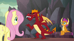 Size: 1920x1080 | Tagged: safe, screencap, fluttershy, garble, smolder, dragon, pony, g4, sweet and smoky, brother and sister, dragoness, female, male, siblings, trio