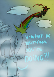 Size: 1280x1808 | Tagged: safe, artist:lonelycross, marble pie, oc, oc:thunder smash, pony, ask lonely inky, g4, ask, blood, choker, comic, dialogue, flying away, lonely inky, nosebleed, question, rainbow, shower, shower head, sweat, talking, towel, tumblr, violence, we don't normally wear clothes