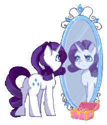 Size: 600x700 | Tagged: safe, artist:whiskyice, rarity, pony, g4, animated, blinking, female, mare, mirror, pixel art, simple background, solo, transparent background