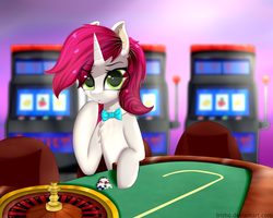Size: 5000x4000 | Tagged: safe, artist:konidouga, oc, oc only, pony, unicorn, bowtie, casino, female, mare, roulette, slot machine, solo