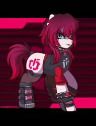 Size: 1528x2000 | Tagged: safe, artist:ciderpunk, oc, oc:ciderpunk, pony, boots, choker, clothes, cyberpunk, eyeshadow, gloves, lipstick, looking at you, makeup, punk, shoes