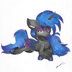 Size: 4911x4917 | Tagged: safe, artist:luxiwind, oc, oc only, oc:twinkle fear, alicorn, pony, absurd resolution, female, mare, prone, solo, traditional art