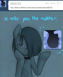 Size: 500x614 | Tagged: safe, artist:lonelycross, marble pie, earth pony, pony, ask lonely inky, g4, ask, choker, comic, dialogue, lonely inky, question, talking, tumblr, unamused, upside down