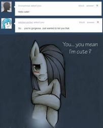 Size: 1039x1280 | Tagged: safe, artist:lonelycross, marble pie, oc, oc:starcatcher, pony, ask lonely inky, g4, ask, blushing, choker, comic, cute, dialogue, lonely inky, question, shy, talking, tumblr
