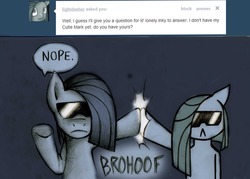 Size: 1280x914 | Tagged: safe, artist:lonelycross, marble pie, earth pony, pony, ask lonely inky, g4, ask, bipedal, choker, comic, dialogue, duality, hoofbump, lonely inky, question, sunglasses, talking, tumblr