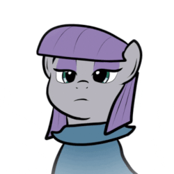 Size: 480x480 | Tagged: safe, artist:bennimarru, derpibooru exclusive, editor:kopaleo, maud pie, earth pony, pony, g4, animated, blinking, bust, colored, female, flat colors, gif, looking at you, mare, portrait, pun, simple background, solo, some men just want to watch the world burn, white background