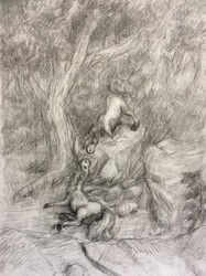 Size: 2592x1936 | Tagged: safe, artist:hailmace, pony, forest, pencil, stone, traditional art
