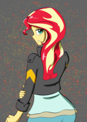 Size: 1569x2200 | Tagged: safe, artist:flavouruannabelle, sunset shimmer, equestria girls, cute, facing away, female, looking at you, looking back, looking back at you, profile, rear view, shimmerbetes, solo