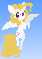 Size: 5000x7004 | Tagged: safe, artist:belka-sempai, surprise, pegasus, pony, g1, absurd resolution, beanbrows, chest fluff, cute, ear fluff, eyebrows, female, flying, g1betes, gradient background, leg fluff, mare, solo, spread wings, wing fluff, wings