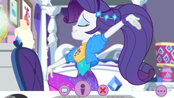 Size: 1280x720 | Tagged: safe, screencap, rarity, equestria girls, festival looks, g4, my little pony equestria girls: better together, dancing, eyes closed, female, grin, rarity's bedroom, smiling, solo