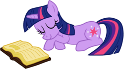 Size: 890x500 | Tagged: safe, artist:astrumspark, twilight sparkle, pony, unicorn, g4, book, crossed hooves, cute, eyes closed, female, mare, prone, simple background, sleeping, smiling, solo, transparent background, twiabetes, unicorn twilight, vector