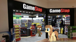 Size: 662x372 | Tagged: safe, editor:undeadponysoldier, button mash, oc, oc:cream heart, earth pony, pikachu, pony, g4, box, clothes, gamestop, happy, irl, mall, microsoft, photo, playstation 4, plushie, poké ball, pokémon, ponies in real life, pop figures, shirt, star wars, t-shirt, that pony sure does love computer games, video game, xbox one