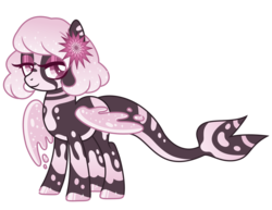 Size: 7576x5843 | Tagged: safe, artist:magicdarkart, oc, oc only, oc:neon lurker, ocean pony, original species, pony, bedroom eyes, eyeshadow, female, fish tail, flower, flower in hair, makeup, mare, markings, simple background, solo, transparent background, wings