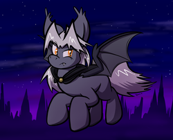 Size: 3500x2833 | Tagged: safe, artist:virmir, oc, oc:virmare, oc:virmir, bat pony, pony, bat ponified, bat pony oc, cape, clothes, flying, high res, night, race swap, solo, transformation